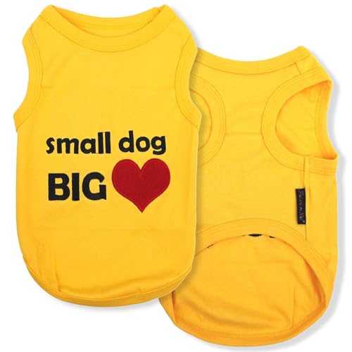Parisian Pet Dog T-Shirt - Embroidered “Small Dog Big Heart” - 100% Cotton, Cute Dog Tank Top - Sleeveless Pet Vest - Shirts for Medium-Sized Dogs - L