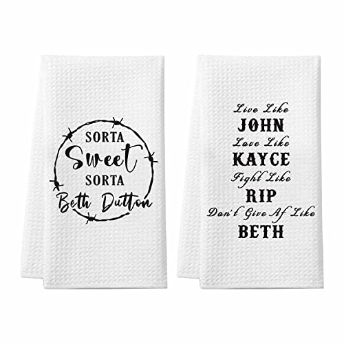 Sorta Sweet Sorta Beth Gifts, 2 Pack Dutton TV Show Kitchen Towels, Absorbent Waffle Dish Towel, Cute Farmhouse Bathroom Hand Towels Decorations, Birthday Housewarming Gifts for Women Men
