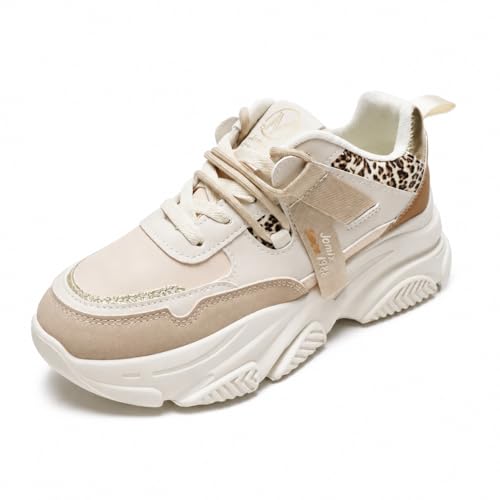 CLEIKS Baskets Femme Semelle Haute Chaussures Décontractées à Lacets Sneakers Mode pour Tous Les Jours (Beige, 39EU, WSC255052-7)