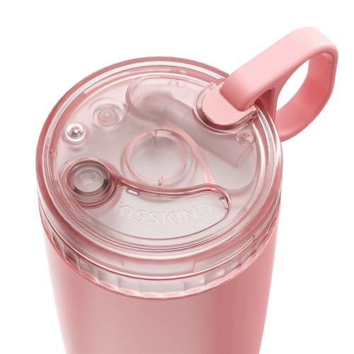 Image of KISSKIND 20 Oz Iced Coffee Tumbler with Hidden Straw, Insulated Stainless Steel Coffee Tumbler, Leakproof Ceramic Lined Travel Cup for Subway Commuting, Slim Tumbler for To-Go, Peach Sorbet