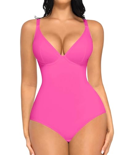 Image of FeelinGirl Shapewear Bodysuits for Women Tummy Control Deep V Neck Body Suits with Adjustable Straps Tops