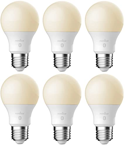 Nordlux Smart GLS - Lampadina LED smerigliata, dimmerabile, E27, 8,5 W, 900 lumen, bianco sintonizzabile 2200K-6500K, Alexa e Google, confezione da 6