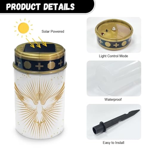 Image of Golden Peace Dove Cross Solar Grave Lights for Cemetery Flameless Solar Powered Light for Prayer Waterproof Cemetery Solar Lights for Grave Cemetery Decor Candle Lamp