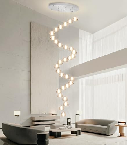 Image of 30-Lights Modern Crystal Chandeliers for Staircase LED Handing Light Fixture for Foyer Hallway Entrance
