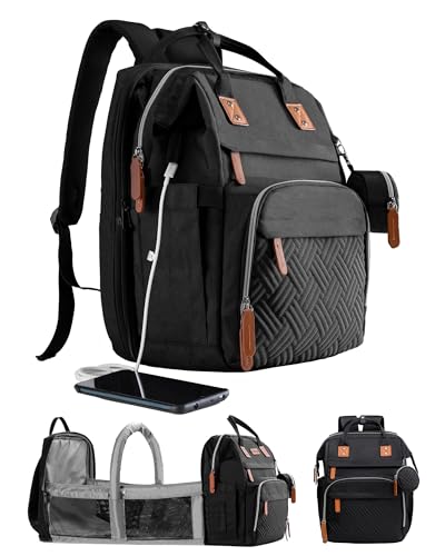 Image of ISMGN Diaper Bag Backpack with Changing Station, Large Diaper Bag, Baby Bag, Multifunctional Diaper Bag, Black