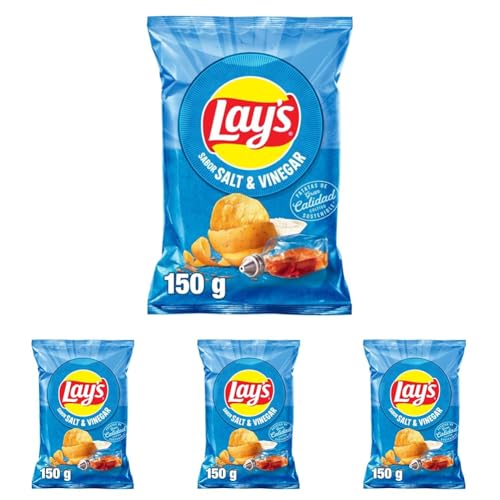 Lay's Vinagreta, Patatas Fritas de cultivos sostenibles con sabor sal y vinagre, Producto de Aperitivo, bolsa individual, 150g (Paquete de 4)