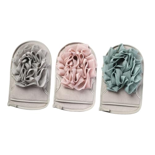 Hohopeti 3 piezas Manoplas de Ducha Exfoliantes Dobles de Adhesiva Esponja y PE Suaves y Resistentes para Masaje y Limpieza Corporal Casa Colores Gris Azul Café y Marrón