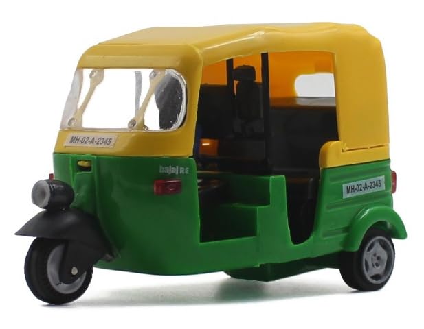 NeoKiddo Pull Back CNG Auto Rickshaw Toy for Kids & Toddlers | 3-Wheeler Vehicle Toy with Driver | Educational Mini Tricycle Auto Toy for Boys & Girls (Green)