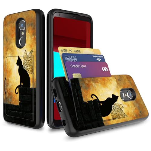 Vobber for LG Stylo 5 Case,Wallet Case Hidden Card Slot Holder Shockproof TPU and PC Dual Layer Protective Case Cover for LG Stylo 5,Black Cat with Fantasy Wings
