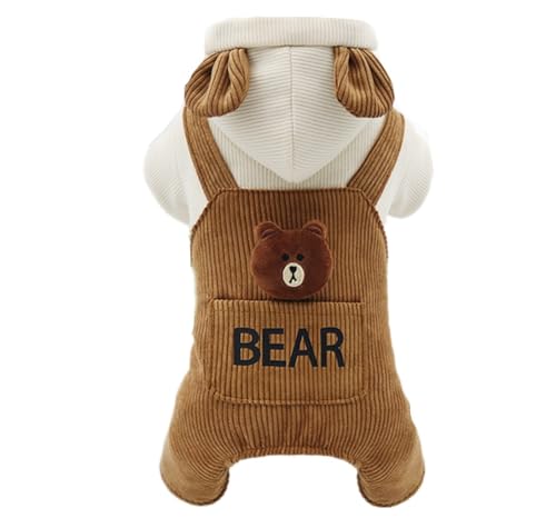 ISUPY かわいい ペット服 ロンパース 冬 犬服 ジャケット コート 裏ボア 厚い ドッグウェア つなぎ パーカー 防寒 あたっか 小中型犬 洋服 四つの足 脱毛保護 着脱簡単 お散歩 お出かけ ペット用品 (XS,ブラウン)