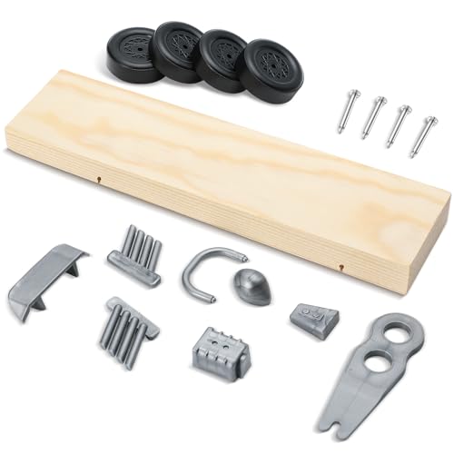 Wonderjune Derby Car Kit Includes Pre-drilled Wedge Block, Wheels and Nail-Type Axels Compatible with Pine Wood Derby Car Kit