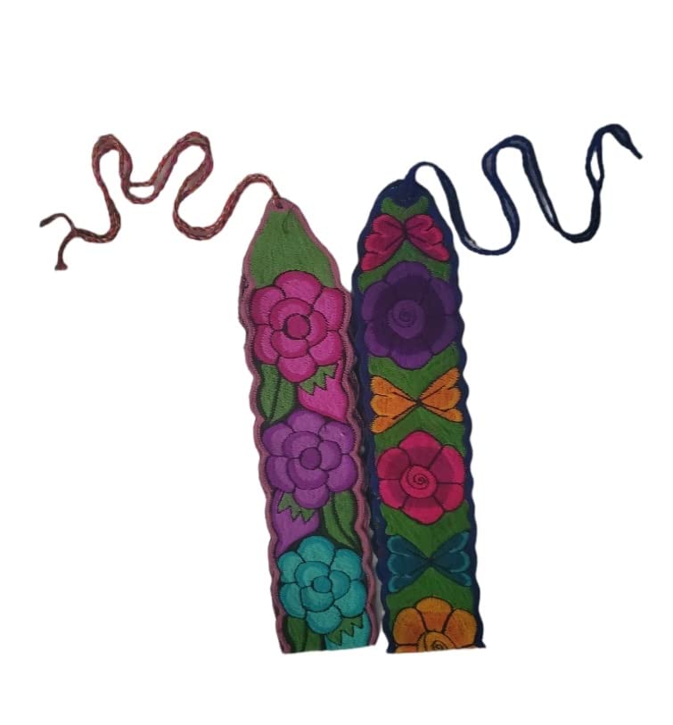 Mexican Floral Embroidered Belt from Mexico traditional tipicos floral sash belts artesanal with embroidery waist fiesta bordados embroidered for women Length 36… (Random Color Pair)