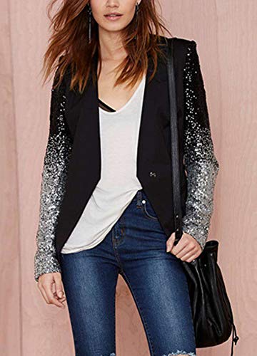 New Women Blazer Coat Sparkling Sequin Long Sleeves Irregular Hem Elegante Outwear Jacket Business S