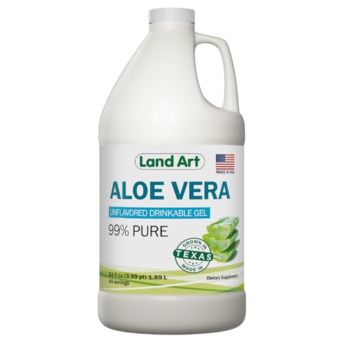 Land Art - Organic Aloe Vera Drinkable Gel for Heartburn & Acid Reflux Relief - 99.7% Pure - Cold-Processed - Improves Digestive Health - Soothing and Natural - Vegan & Gluten-Free - 64 fl oz