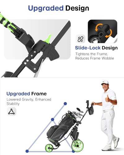 Image of findway Golf Push Cart 3 Wheel, Lightweight & Compact Fold Golf Bag Cart, Golf Caddy Push Carts with Foot Brake, Adjustable Handle, Mesh Bag, Storage Bag, Umbrella & Drink Holder
