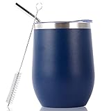 PARACITY Insulated Wine Tumbler with Lid Stemless Stainless Steel Vacuum Wine Glass Portable Camping Coffee Tumblr Cup Travel Mug for Champaign,Cocktail，Beer (Blue)