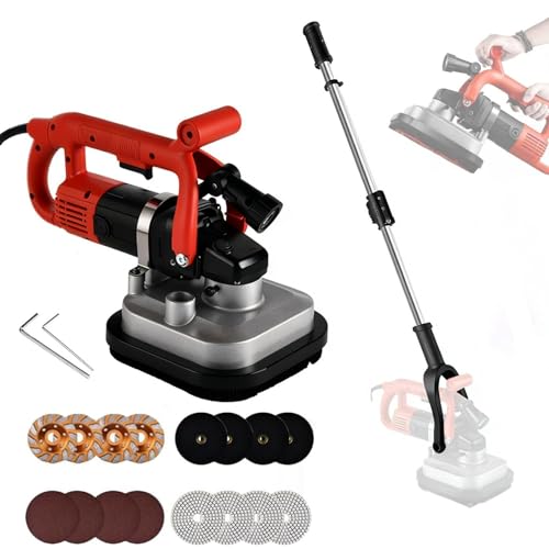 ZHIXUMM Amoladora De HormigóN Profesional De Cuatro Cabezales De 3600 W, Lijadora De Pared Y Piso con Cabezal De Cuatro Ejes con Anillo De SuccióN, Mango Auxiliar Y Muela De Diamante Extensionrod