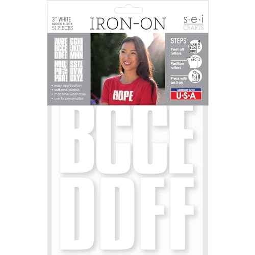 S.E.I 3-inch White Block Flock Iron-on Transfer Letters