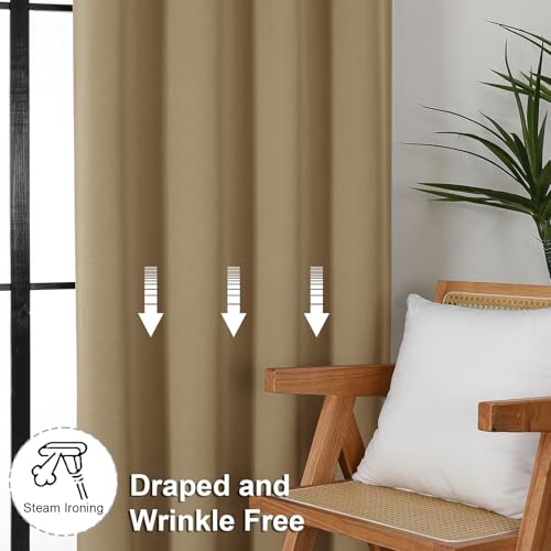 Simplebrand Ava Taupe Blackout Curtains for Bedroom 84 Inch Length 2 Panels Set, Solid Thermal Insulated Privacy Living Room Window Treatment Curtains Blackout Drapes, W50 x L84 Inch, Taupe