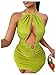 SweatyRocks Women's Sexy Bodycon Halter Dress Cut Out Open Back Ruched Texture Mini Party Dresses Green Small