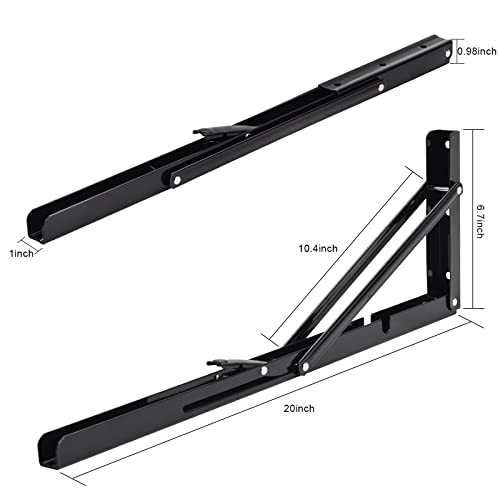 Image of YUMORE 20 Inch Folding Shelf Bracket, Heavy Duty L Bracket, Black, 2 Pack | 330 LB Load Capacity, Foldable Locking Design, Easy Release Lever, Easy Installation, Includes Hardware