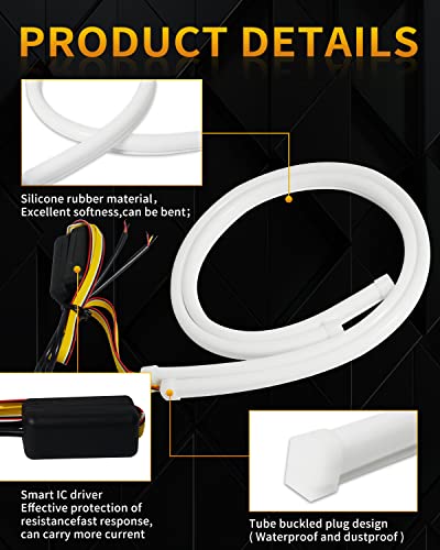 Qasim 45Cm Flowing Turn Signal Light Guide Strip Drl Headlight Assembly 12V Car Led Flexible Strip Lights Daytime Running Lights Car Accessories-2Pack #TOP4