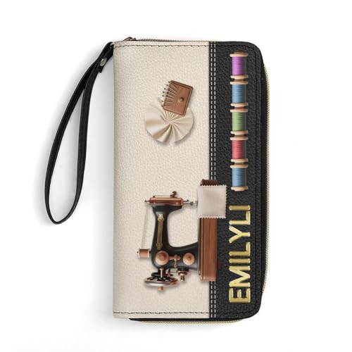 Personalized Sewing Machine Leather Wallet Custom Name Sewing Wallet Funny Mom Purse Gift For Women Mom Grandma Xmas Birthday Anniversary (style 1)