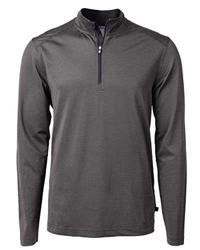 Cutter & Buck Virtue Eco Pique Micro Stripe Recycled Mens Big & Tall Quarter Zip, Black/Elemental Grey
