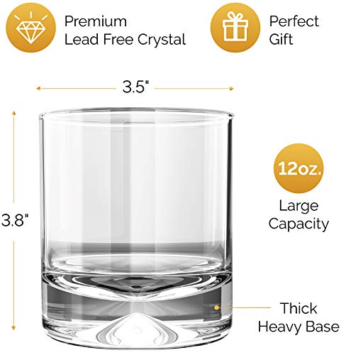Mofado Crystal Whiskey Glasses - Classic - 12Oz (Set Of 2) - Thick Weighted Bottom - Hand Blown Crystal In A Gift Box - Perfect For Scotch, Bourbon, Manhattans, Old Fashioned Cocktails #TOP1