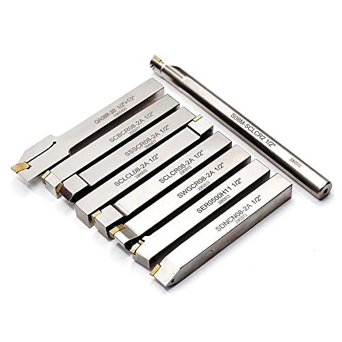 Oscarbide 9 Pieces/Set 1/2"Shank Nickel Plated Indexable Lathe Turning Tool Holder And Boring Bar,Cnc Heavy-Duty Metal Lathe Cuting Tools For Turning Grooving Threading Cut Off #TOP2