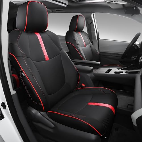 PTYYDS Seat Cover Compatible with 2021-2025 Toyota Sienna Seat Protector Replacement for 2021-2025 Toyota Sienna LE & XLE 3rd Row Accessories(Black with Red Carbon Fiber,Fit LE & XLE 8-Seat)