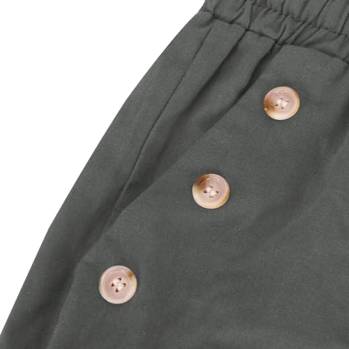 RKSTN Women Half Linen Pants with Pockets Elastic Waist Shorts Summer Beach Capris Solid Straight Wide Leg Knee Length Pant4
