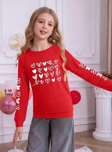 Image of Ithalt Kids Valentine Shirt Girls Valentines Shirts Cute Heart Graphic Long Sleeve Tee Tops 4-14y