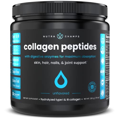 Collagen Peptides Powder - Enhanced Absorption, Double Hydrolyzed, Grass Fed, Keto Protein Powder With Vitamin C - Premium Supplement For Hair Growth, Skin, Nails, Joints & Bones, Unflavored #TOP10