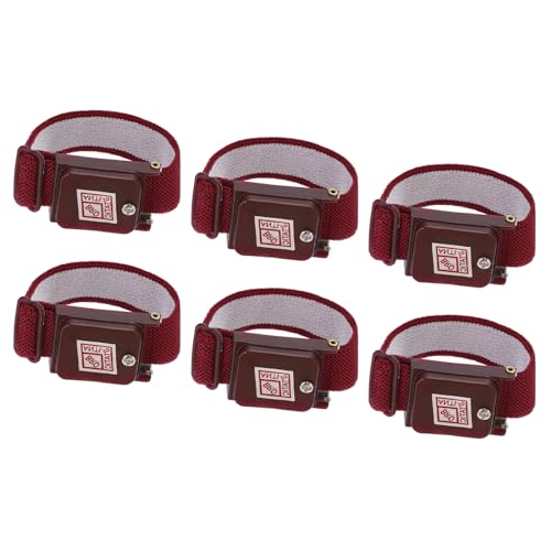Image of MECCANIXITY 6Pcs Anti Static Wrist Strap, ESD Antistatic Bracelet Adjustable Cordless with Spare Bracelet for Computer Electronics Repair Maroon Red