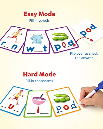 Coogam Short Vowel Spelling Flashcards, Learn To Write Cvc Sight Words Color Pattern Handwriting Cards Fine Motor Montessori Educational Toy Gift For Kids 3 4 5 Years Old #TOP1