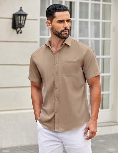 Image of COOFANDY Mens Short Sleeve Casual Button Down Shirts Summer Untucked Dress Shirts with Pocket