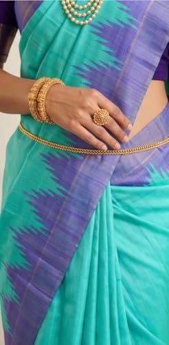 Sri Vijayaraya Handlooms turquoise gadwal silk saree – image 3