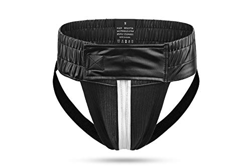 F plus R Men's Protective Briefs Cotton Jockstrap Zipper Pouch Athletic Supporter Black Large