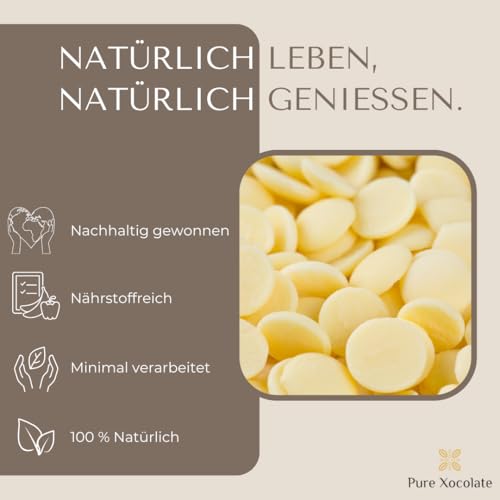 Pure Xocolate Premium Bio Kakaobutter Chips – Vegan, Glutenfrei & Zuckerfrei | Ideal für Schokolade selber machen, Backen & Kochen (500g)