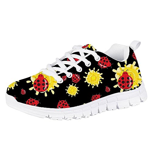 Forchrinse Tropical Hibiscus Palm Print Girls Sneakers Lace up Non Slip Running Walking Shoes Lightweight Athletic Shoes for School Travel