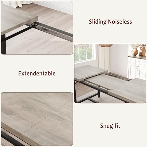 Extendable Dining Table Set with 2 Upholstered Benches, 63" Rectangular Kitchen Table & Bench Set for 4-6, Space Saving Small Dinette Set with Sturdy Metal Frame for Apartment, Retro Grey by PeakPursuit - Image 6