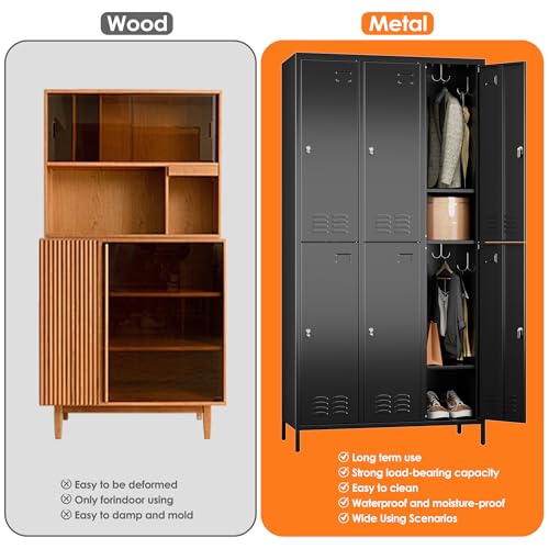 METAN Metal Locker for School Office Gym Bedroom,6 Doors Steel Storage Lockers Cabinet for Employees,Industrial Storage with 1 Shelf,Assembly Required,Black - Thumbnail 5