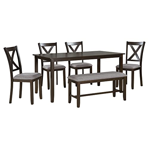 6 Piece Dining Table Set Wood Dinette Table And 4 Wood Chairs And A Bench With Cushion Seat, Modern Kitchen Table Set For 6 People, Espresso #TOP7