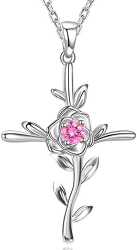 GinoMay Mothers Day Jewellery Gifts Love Rose Flower Necklace Women March Birthstones Necklace Wife Mum Birthday Gifts Aquamarine Jewellery, 925 Sterling Silver Mothering Sunday