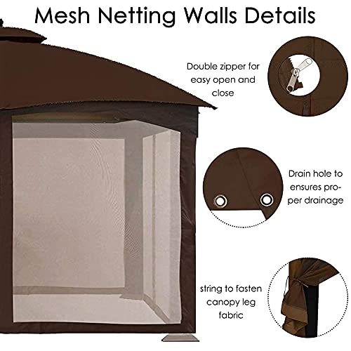 CoastShade Universal Replacement Canopy Mosquito Netting Screen Sidewalls Only for 10\' x 12\' Gazebo Canopy,Brown