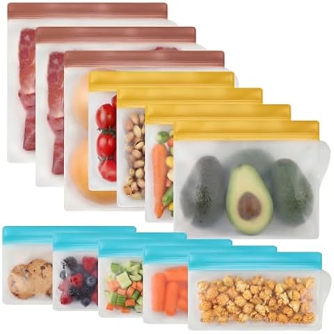 RLAVBL 12 Pack Freezer Bags Reusable Food Storage Bags for Vegetable, Liquid, Snack, Meat, Sandwich Cover