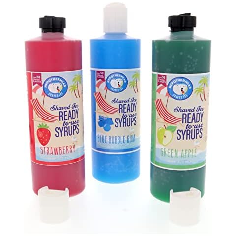 Hypothermias Shaved Ice and Snow Cone Syrup Gift Set in Box 🎁 3 Pack Variety Pints - 16 Fl Oz Each in BPA-Free Plastic Bottles with Pour Top - Strawberry, Blue Bubble Gum, Green Apple - Made with Non-GMO 100% Pure Cane Sugar - No Corn Syrup Cover