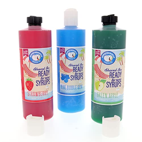 Hypothermias 3 Pack Pints-16 Fl. Oz Ea 🍓Strawberry 💙Blue Bubble Gum 🍏Green Apple Snow Cone Syrup & Hawaiian 🍧 Flavor Syrups 🌺 Coffee, Shaved Ice & Slushie, Soda Flavoring Syrups For Drinks 🍹 100% Pure Cane Sugar, No Corn Syrup 🚫 🌽 Ready To Use #TOP20