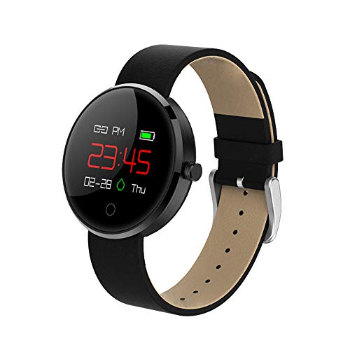 Qiyun- Pulsera Deportiva Inteligente para Hombres y Mujeres, Reloj de Cuero Resistente al Agua, pulsómetro, Monitor de presión Arterial, Bluetooth, podómetro para Correr @, 0.01, Color A